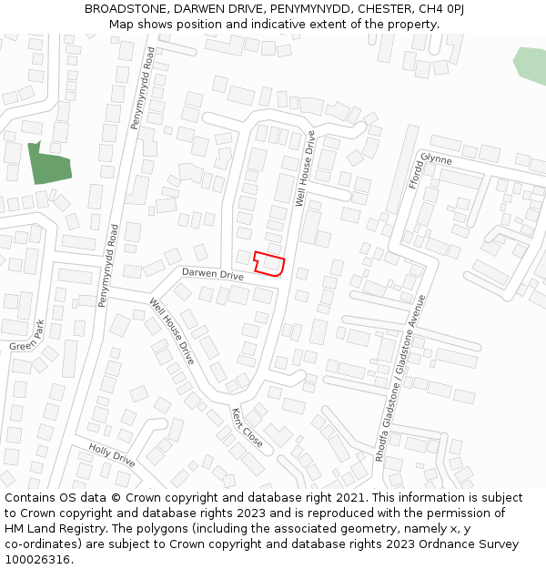 BROADSTONE, DARWEN DRIVE, PENYMYNYDD, CHESTER, CH4 0PJ: Location map and indicative extent of plot