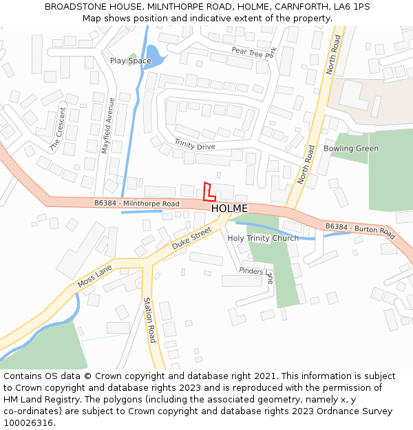 BROADSTONE HOUSE, MILNTHORPE ROAD, HOLME, CARNFORTH, LA6 1PS: Location map and indicative extent of plot