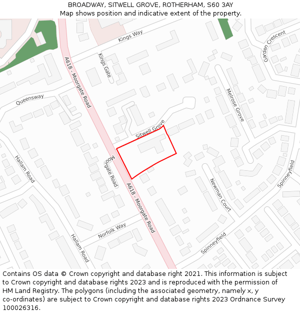 BROADWAY, SITWELL GROVE, ROTHERHAM, S60 3AY: Location map and indicative extent of plot