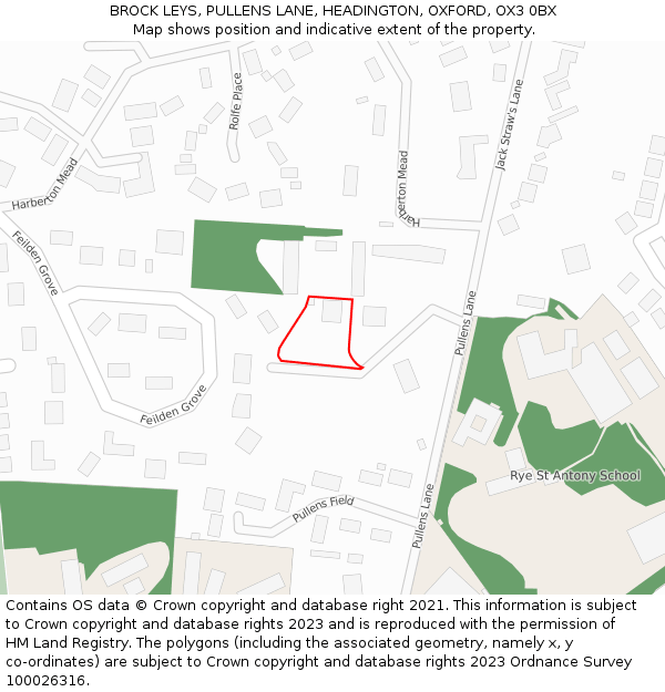 BROCK LEYS, PULLENS LANE, HEADINGTON, OXFORD, OX3 0BX: Location map and indicative extent of plot