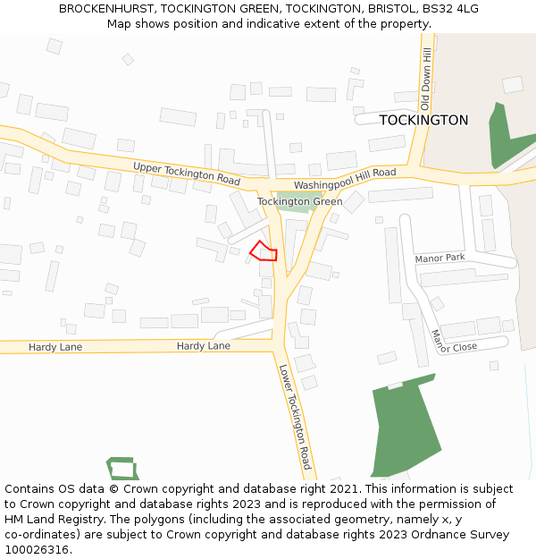 BROCKENHURST, TOCKINGTON GREEN, TOCKINGTON, BRISTOL, BS32 4LG: Location map and indicative extent of plot