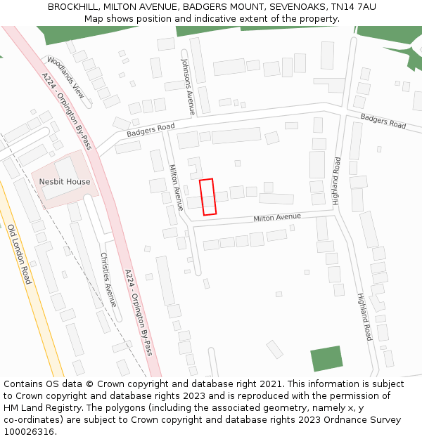 BROCKHILL, MILTON AVENUE, BADGERS MOUNT, SEVENOAKS, TN14 7AU: Location map and indicative extent of plot