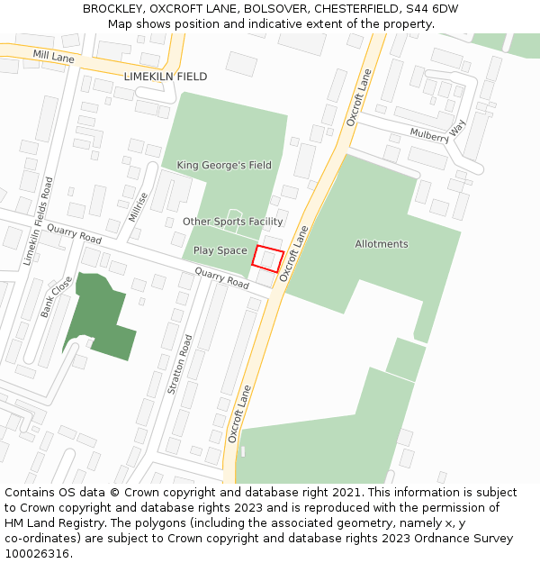 BROCKLEY, OXCROFT LANE, BOLSOVER, CHESTERFIELD, S44 6DW: Location map and indicative extent of plot