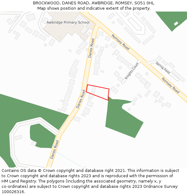 BROCKWOOD, DANES ROAD, AWBRIDGE, ROMSEY, SO51 0HL: Location map and indicative extent of plot