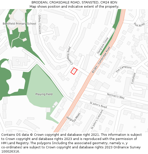 BRODEAN, CROASDAILE ROAD, STANSTED, CM24 8DN: Location map and indicative extent of plot