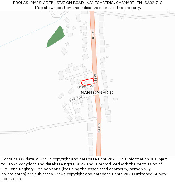 BROLAS, MAES Y DERI, STATION ROAD, NANTGAREDIG, CARMARTHEN, SA32 7LG: Location map and indicative extent of plot