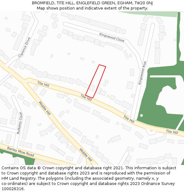 BROMFIELD, TITE HILL, ENGLEFIELD GREEN, EGHAM, TW20 0NJ: Location map and indicative extent of plot