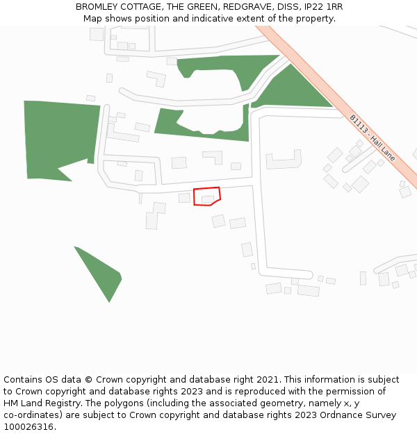 BROMLEY COTTAGE, THE GREEN, REDGRAVE, DISS, IP22 1RR: Location map and indicative extent of plot