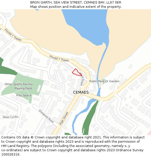 BRON GARTH, SEA VIEW STREET, CEMAES BAY, LL67 0ER: Location map and indicative extent of plot
