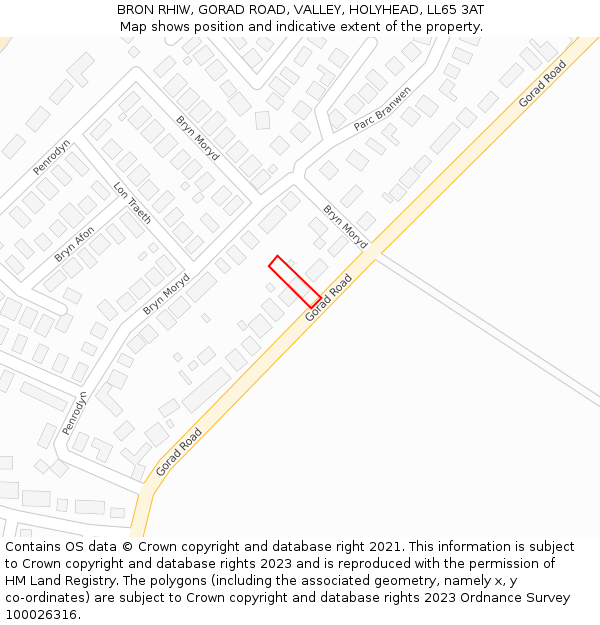 BRON RHIW, GORAD ROAD, VALLEY, HOLYHEAD, LL65 3AT: Location map and indicative extent of plot