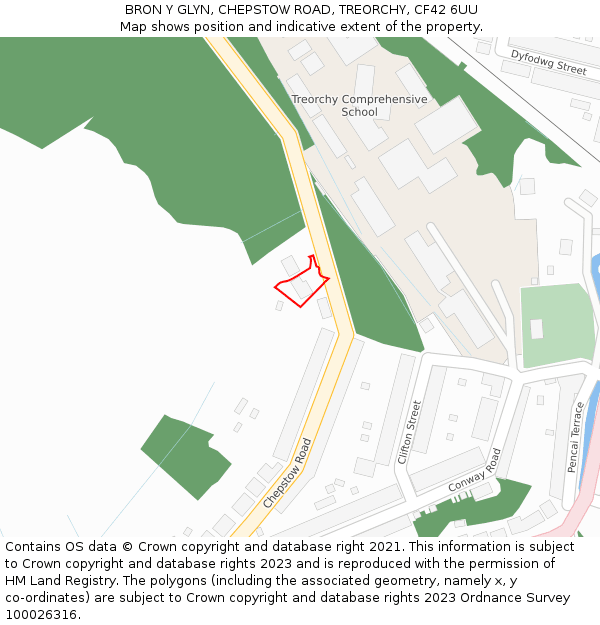 BRON Y GLYN, CHEPSTOW ROAD, TREORCHY, CF42 6UU: Location map and indicative extent of plot