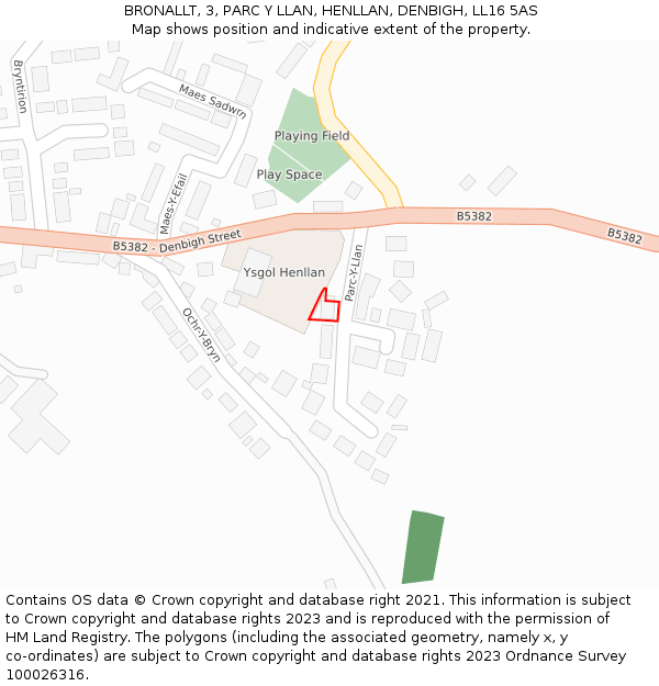BRONALLT, 3, PARC Y LLAN, HENLLAN, DENBIGH, LL16 5AS: Location map and indicative extent of plot