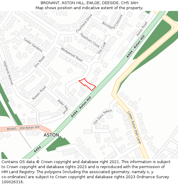 BRONANT, ASTON HILL, EWLOE, DEESIDE, CH5 3AH: Location map and indicative extent of plot