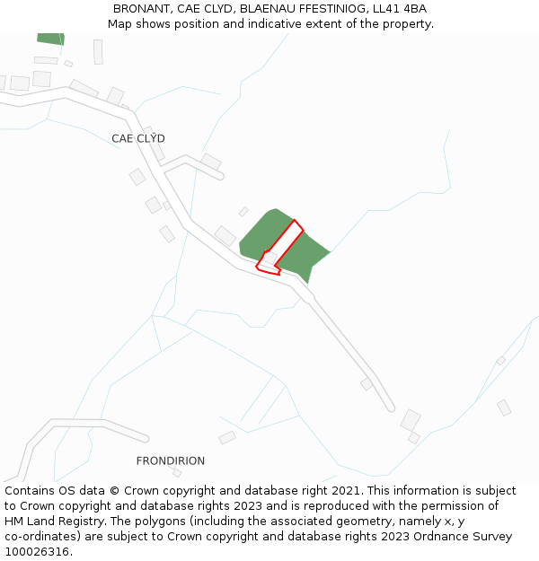 BRONANT, CAE CLYD, BLAENAU FFESTINIOG, LL41 4BA: Location map and indicative extent of plot