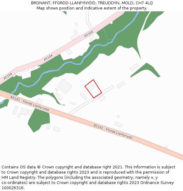 BRONANT, FFORDD LLANFYNYDD, TREUDDYN, MOLD, CH7 4LQ: Location map and indicative extent of plot