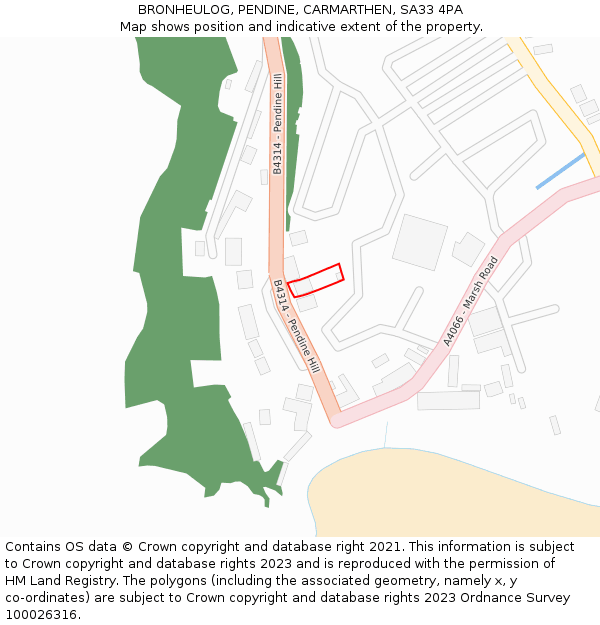 BRONHEULOG, PENDINE, CARMARTHEN, SA33 4PA: Location map and indicative extent of plot