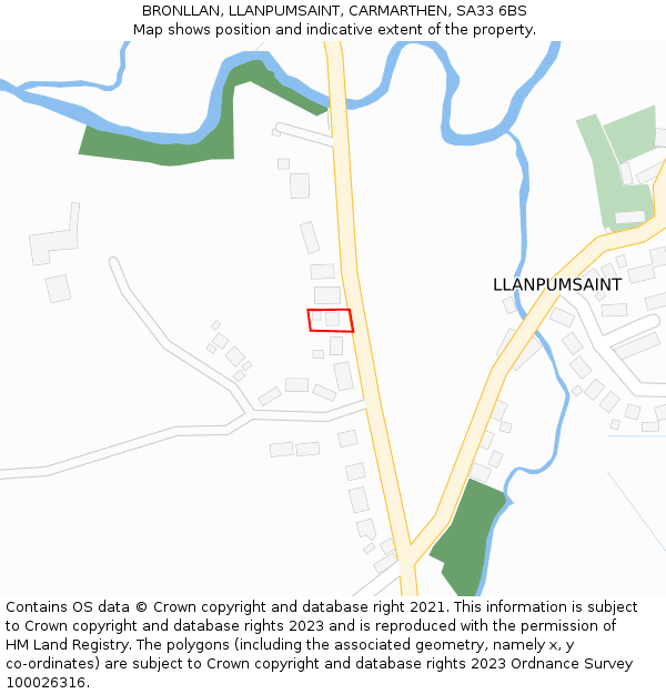 BRONLLAN, LLANPUMSAINT, CARMARTHEN, SA33 6BS: Location map and indicative extent of plot