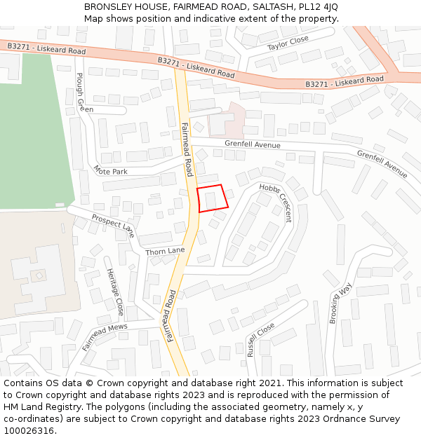 BRONSLEY HOUSE, FAIRMEAD ROAD, SALTASH, PL12 4JQ: Location map and indicative extent of plot