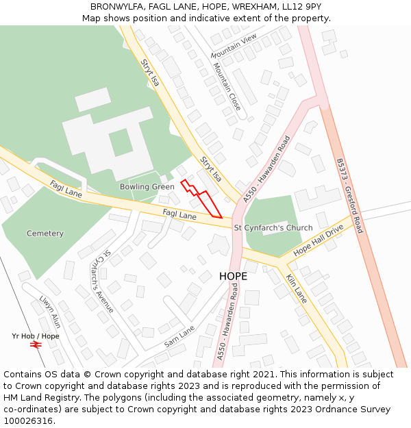 BRONWYLFA, FAGL LANE, HOPE, WREXHAM, LL12 9PY: Location map and indicative extent of plot