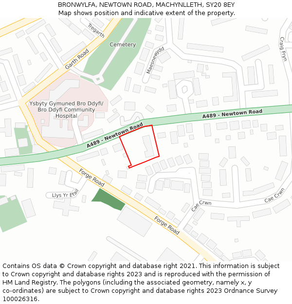 BRONWYLFA, NEWTOWN ROAD, MACHYNLLETH, SY20 8EY: Location map and indicative extent of plot