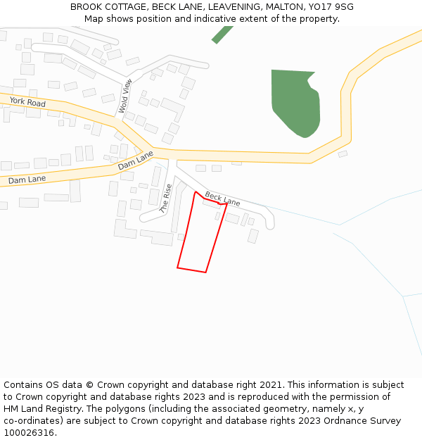 BROOK COTTAGE, BECK LANE, LEAVENING, MALTON, YO17 9SG: Location map and indicative extent of plot