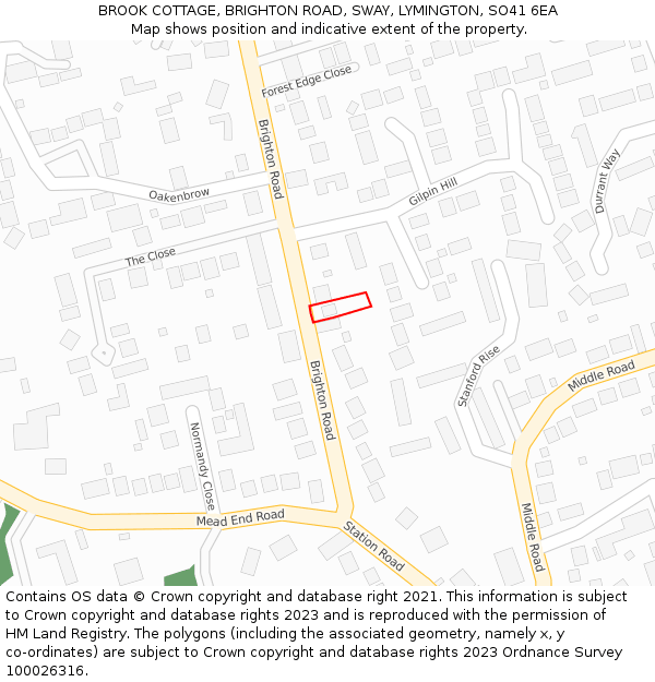 BROOK COTTAGE, BRIGHTON ROAD, SWAY, LYMINGTON, SO41 6EA: Location map and indicative extent of plot