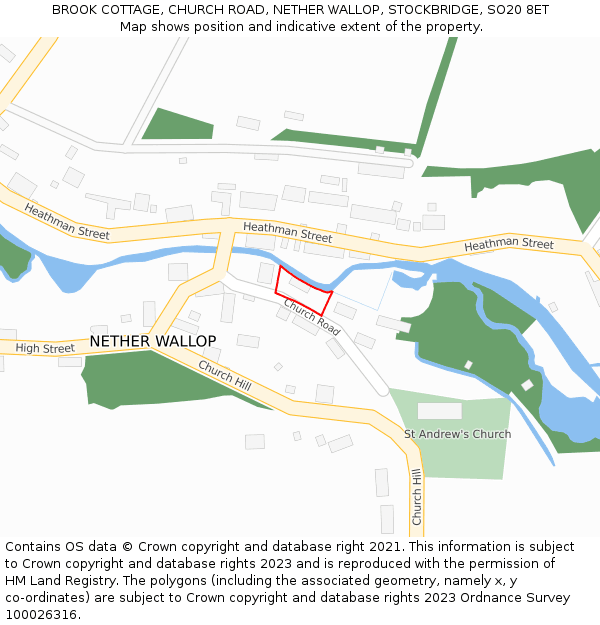 BROOK COTTAGE, CHURCH ROAD, NETHER WALLOP, STOCKBRIDGE, SO20 8ET: Location map and indicative extent of plot