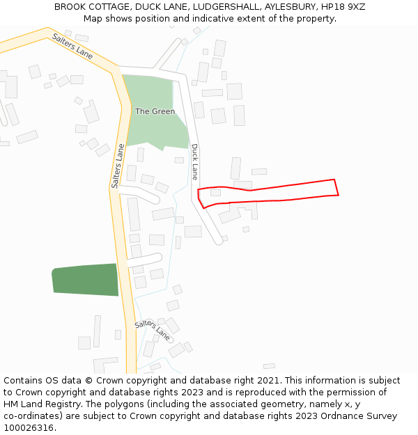 BROOK COTTAGE, DUCK LANE, LUDGERSHALL, AYLESBURY, HP18 9XZ: Location map and indicative extent of plot