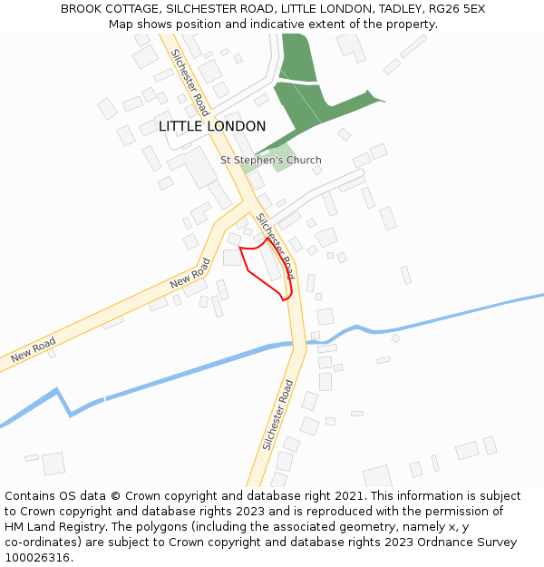 BROOK COTTAGE, SILCHESTER ROAD, LITTLE LONDON, TADLEY, RG26 5EX: Location map and indicative extent of plot