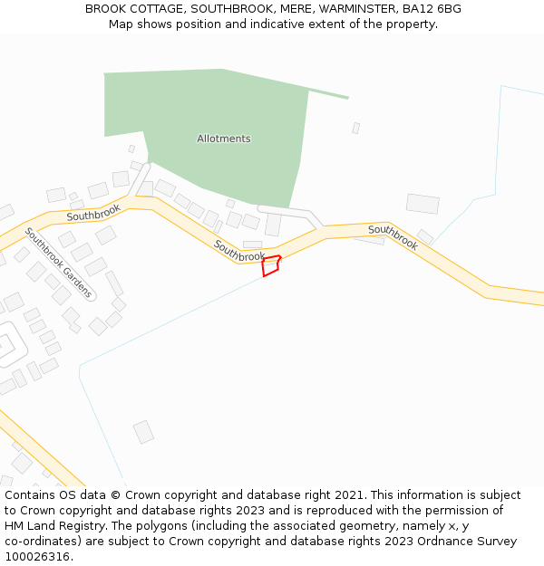 BROOK COTTAGE, SOUTHBROOK, MERE, WARMINSTER, BA12 6BG: Location map and indicative extent of plot