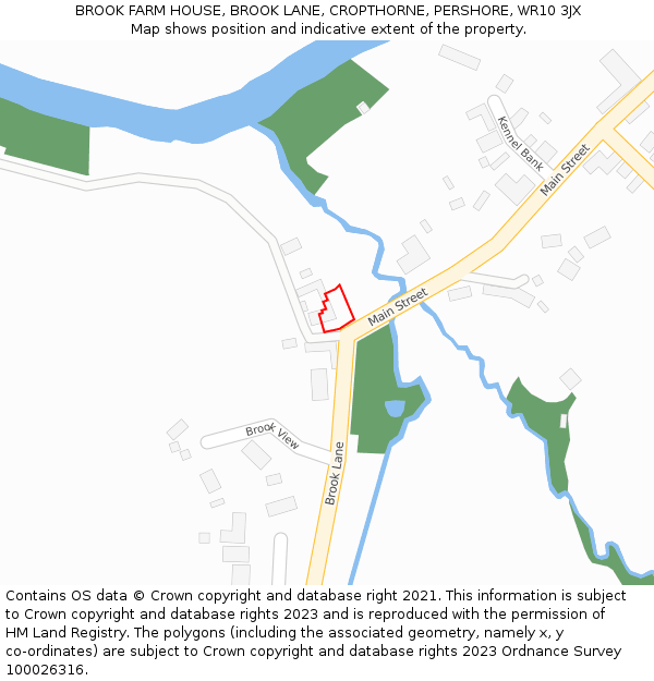 BROOK FARM HOUSE, BROOK LANE, CROPTHORNE, PERSHORE, WR10 3JX: Location map and indicative extent of plot