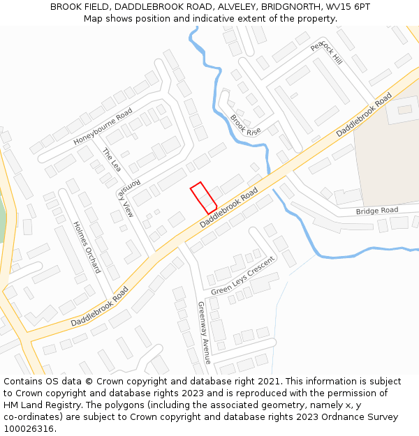 BROOK FIELD, DADDLEBROOK ROAD, ALVELEY, BRIDGNORTH, WV15 6PT: Location map and indicative extent of plot