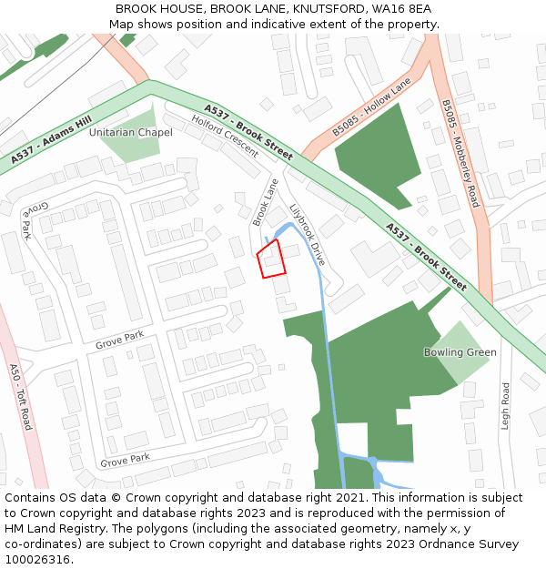 BROOK HOUSE, BROOK LANE, KNUTSFORD, WA16 8EA: Location map and indicative extent of plot