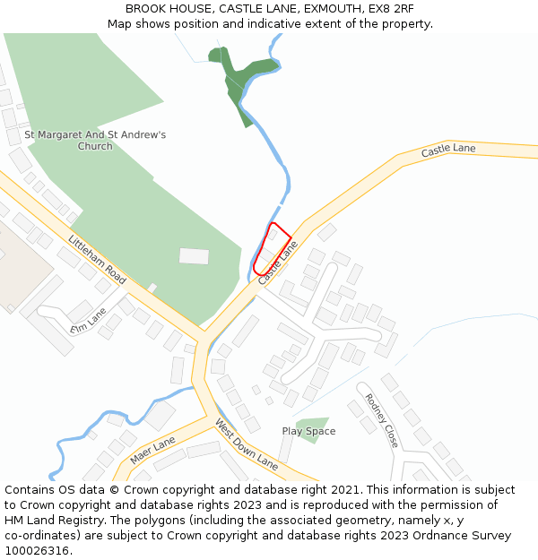 BROOK HOUSE, CASTLE LANE, EXMOUTH, EX8 2RF: Location map and indicative extent of plot