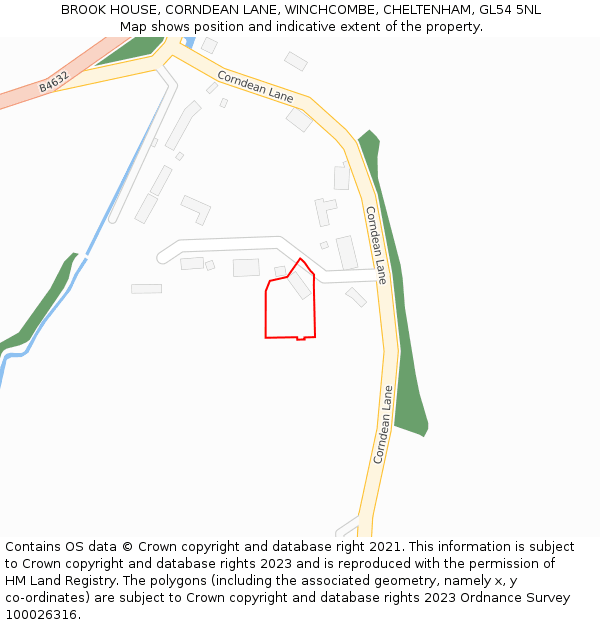 BROOK HOUSE, CORNDEAN LANE, WINCHCOMBE, CHELTENHAM, GL54 5NL: Location map and indicative extent of plot