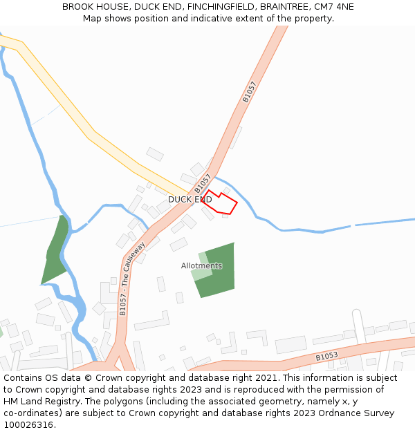 BROOK HOUSE, DUCK END, FINCHINGFIELD, BRAINTREE, CM7 4NE: Location map and indicative extent of plot