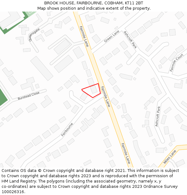 BROOK HOUSE, FAIRBOURNE, COBHAM, KT11 2BT: Location map and indicative extent of plot
