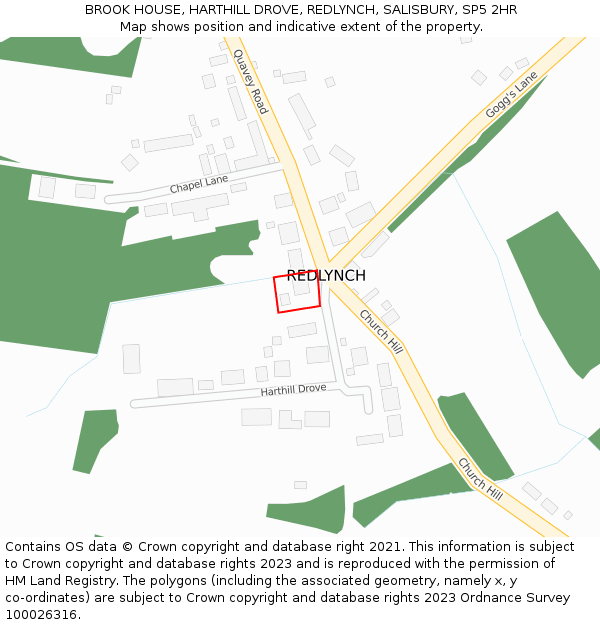 BROOK HOUSE, HARTHILL DROVE, REDLYNCH, SALISBURY, SP5 2HR: Location map and indicative extent of plot