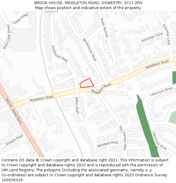 BROOK HOUSE, MIDDLETON ROAD, OSWESTRY, SY11 2PN: Location map and indicative extent of plot