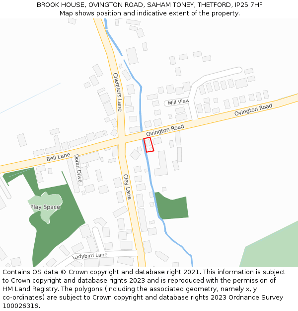 BROOK HOUSE, OVINGTON ROAD, SAHAM TONEY, THETFORD, IP25 7HF: Location map and indicative extent of plot