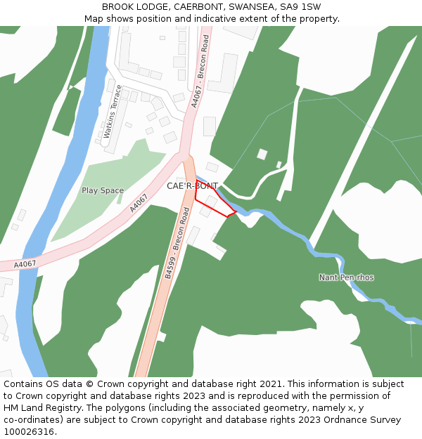 BROOK LODGE, CAERBONT, SWANSEA, SA9 1SW: Location map and indicative extent of plot