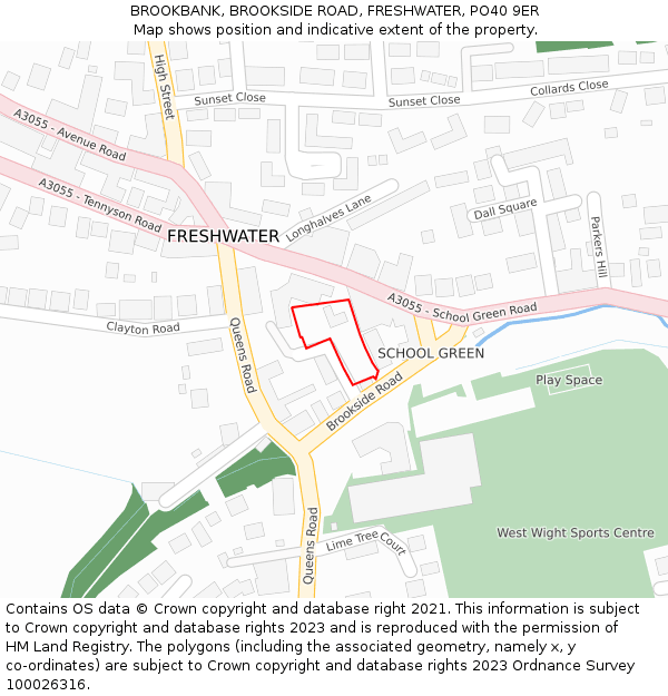 BROOKBANK, BROOKSIDE ROAD, FRESHWATER, PO40 9ER: Location map and indicative extent of plot