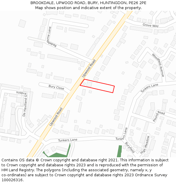 BROOKDALE, UPWOOD ROAD, BURY, HUNTINGDON, PE26 2PE: Location map and indicative extent of plot