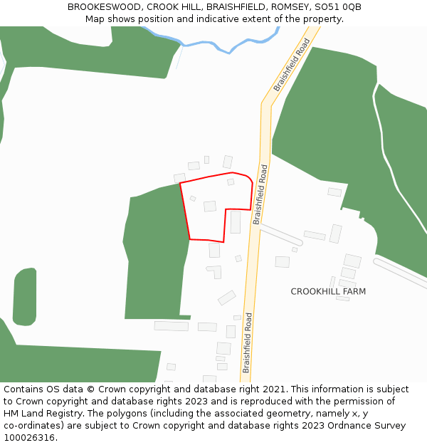 BROOKESWOOD, CROOK HILL, BRAISHFIELD, ROMSEY, SO51 0QB: Location map and indicative extent of plot