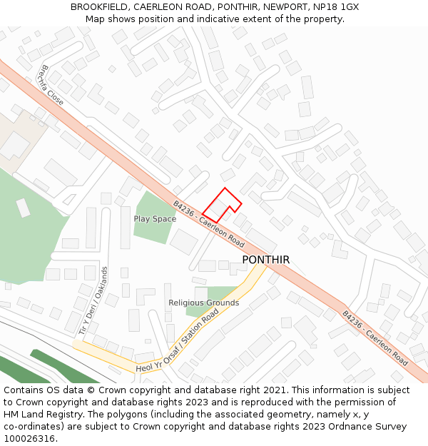 BROOKFIELD, CAERLEON ROAD, PONTHIR, NEWPORT, NP18 1GX: Location map and indicative extent of plot