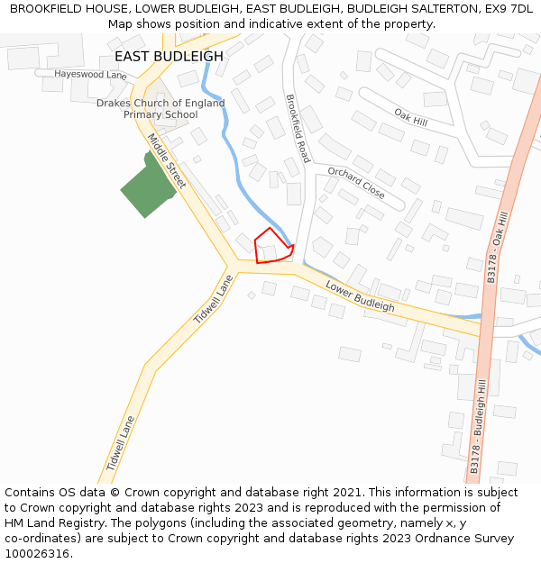 BROOKFIELD HOUSE, LOWER BUDLEIGH, EAST BUDLEIGH, BUDLEIGH SALTERTON, EX9 7DL: Location map and indicative extent of plot