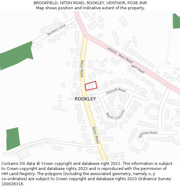 BROOKFIELD, NITON ROAD, ROOKLEY, VENTNOR, PO38 3NR: Location map and indicative extent of plot