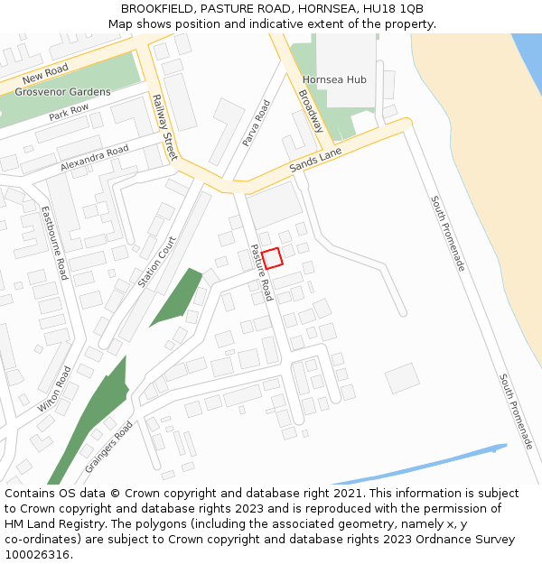 BROOKFIELD, PASTURE ROAD, HORNSEA, HU18 1QB: Location map and indicative extent of plot