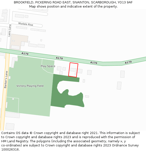 BROOKFIELD, PICKERING ROAD EAST, SNAINTON, SCARBOROUGH, YO13 9AF: Location map and indicative extent of plot