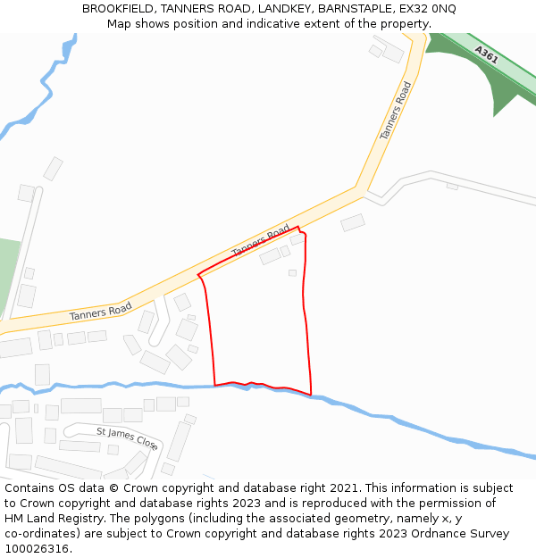BROOKFIELD, TANNERS ROAD, LANDKEY, BARNSTAPLE, EX32 0NQ: Location map and indicative extent of plot